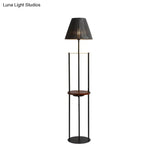 Modern Pleated Fabric Floor Lamp With Tapered Stand Shelf And Black Finish