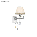 Modern Pleated Fabric Wall Light With Chrome Extendable Arm - 1-Head Reading Sconce