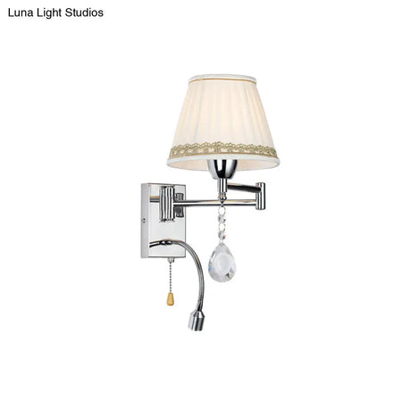 Modern Pleated Fabric Wall Light With Chrome Extendable Arm - 1-Head Reading Sconce