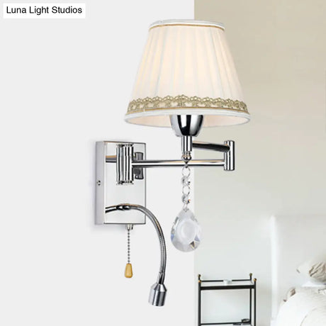 Modern Pleated Fabric Wall Light With Chrome Extendable Arm - 1-Head Reading Sconce