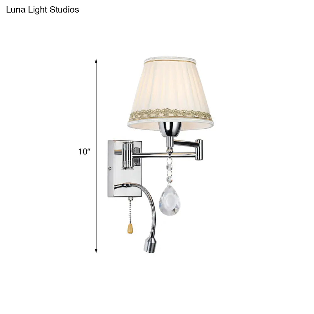 Modern Pleated Fabric Wall Light With Chrome Extendable Arm - 1-Head Reading Sconce