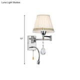 Modern Pleated Fabric Wall Light With Chrome Extendable Arm - 1-Head Reading Sconce