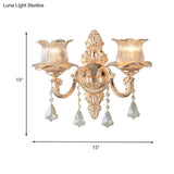 Modern Prism Glass Flower Wall Sconce Light - Brass With Crystal Accent