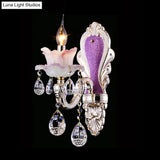 Modern Purple Candelabra Wall Mount Light With Crystal Drop - 1/2 Lights Jade Sconce Fixture