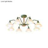 Modern Pyramid Living Room Chandelier Metal: 8-Light Hanging Fixture In Black/Green/Grey
