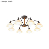 Modern Pyramid Living Room Chandelier Metal: 8-Light Hanging Fixture In Black/Green/Grey