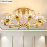 Modern Radial Suspension Light - Metallic Chandelier With K9 Crystal Shade For Living Room