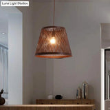 Modern Rattan Cone Pendant Light For Dining Room - 1 Brown Kit