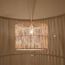 Modern Rattan Drum Shaded Pendant Light For Restaurant Ceiling Wood