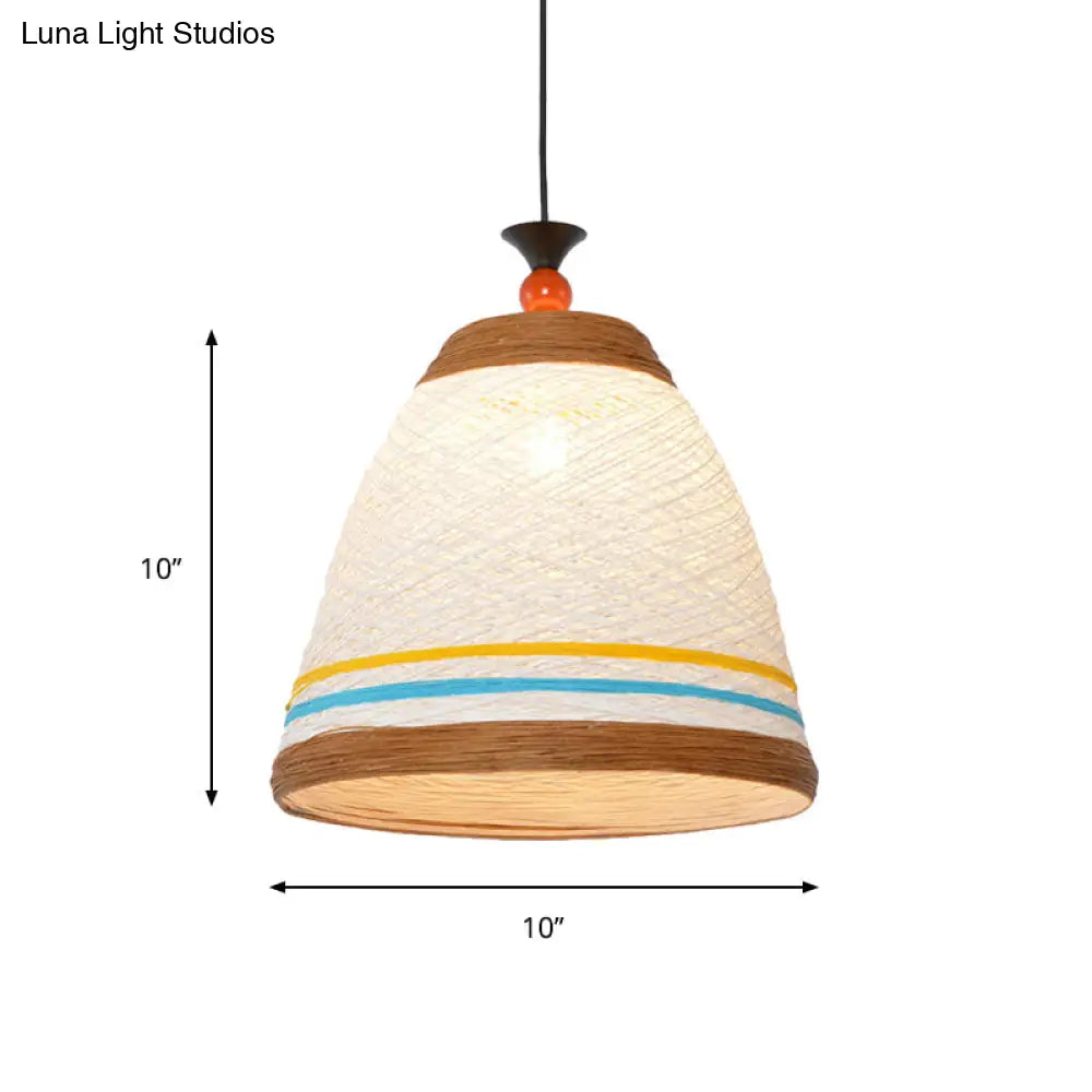 Modern Rattan Tapered Ceiling Lamp - 10’/14’/16’ Wide Yellow/Brown Pendant Light 1 Bulb