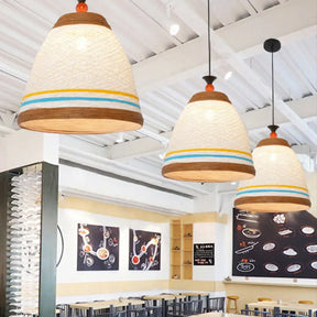 Modern Rattan Tapered Ceiling Lamp - 10’/14’/16’ Wide Yellow/Brown Pendant Light 1 Bulb Brown / 10’