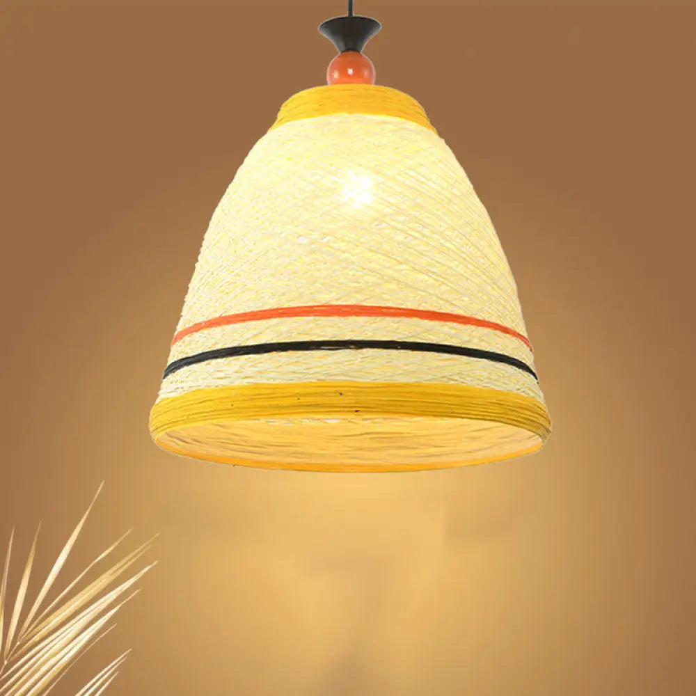 Modern Rattan Tapered Ceiling Lamp - 10’/14’/16’ Wide Yellow/Brown Pendant Light 1 Bulb Yellow / 10’