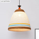 Modern Rattan Tapered Ceiling Lamp - 10’/14’/16’ Wide Yellow/Brown Pendant Light 1 Bulb