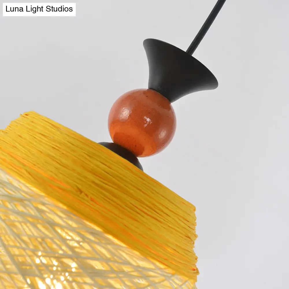 Modern Rattan Tapered Ceiling Lamp - 10’/14’/16’ Wide Yellow/Brown Pendant Light 1 Bulb