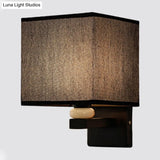 Modern Rectangle Fabric Wall Lamp With Faux Jade Decor - Flaxen/White/Beige 1-Bulb Fixture