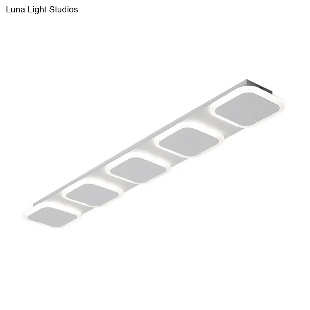 Modern Rectangle Flush Led Ceiling Light Fixture With Acrylic Shade - 4/5 Lights White/Warm For