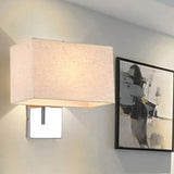 Modern Rectangle Wall Mounted Lamp | Fabric Shade 1 Bulb Living Room Sconce Light