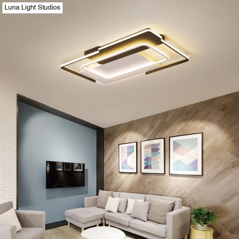 Modern Rectangular Flush Mount Led Ceiling Light In White/Warm - 35.5’/43’ Wide Ideal For