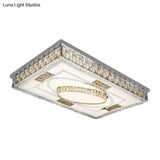 Modern Rectangular Led Ceiling Flush Light With Remote - Crystal Chrome Mounted Lamp