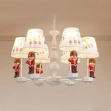 Modern Red And White Chandelier With Fabric Shade - Dining Room Soldier Hanging Lamp 6 /