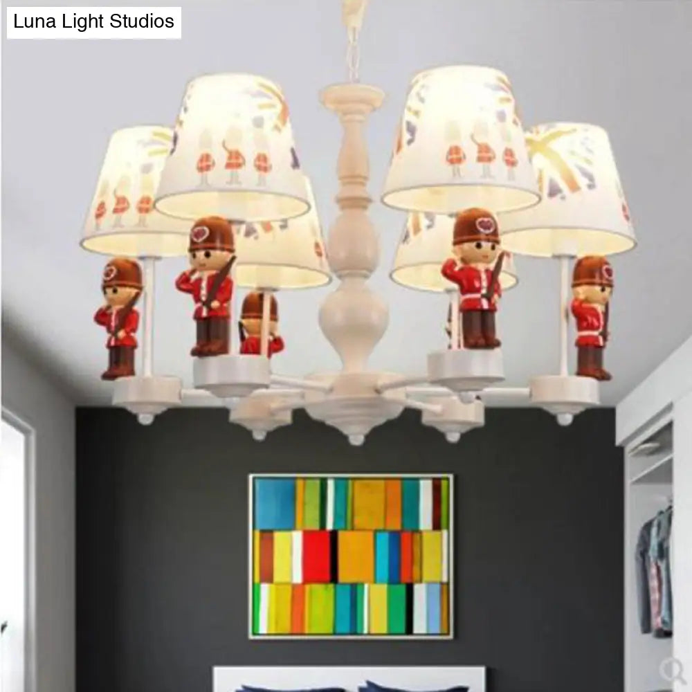 Modern Red And White Chandelier With Fabric Shade - Dining Room Soldier Hanging Lamp