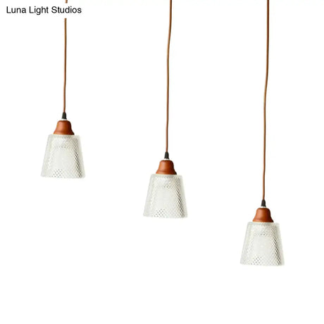 Modern Red Brown Glass Island Pendant Light - 3 Prismatic Heads Conical/Round Suspension