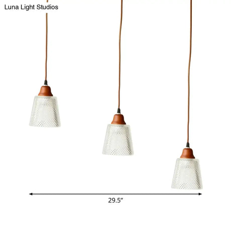 Modern Red Brown Glass Island Pendant Light - 3 Prismatic Heads Conical/Round Suspension