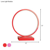 Modern Red/Pink Aluminum Circle Ring Table Light - Plug In Led Nightstand Lamp With Adjustable