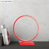 Modern Red/Pink Aluminum Circle Ring Table Light - Plug In Led Nightstand Lamp With Adjustable