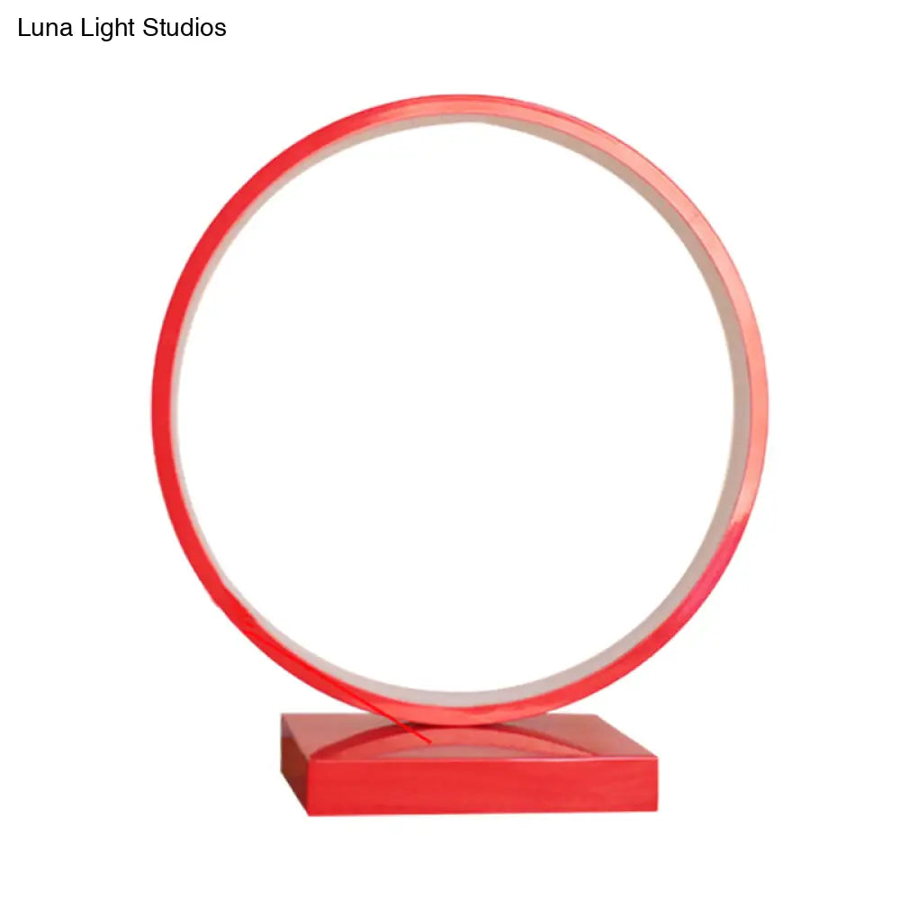 Modern Red/Pink Aluminum Circle Ring Table Light - Plug In Led Nightstand Lamp With Adjustable