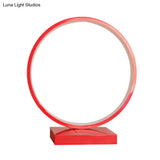 Modern Red/Pink Aluminum Circle Ring Table Light - Plug In Led Nightstand Lamp With Adjustable