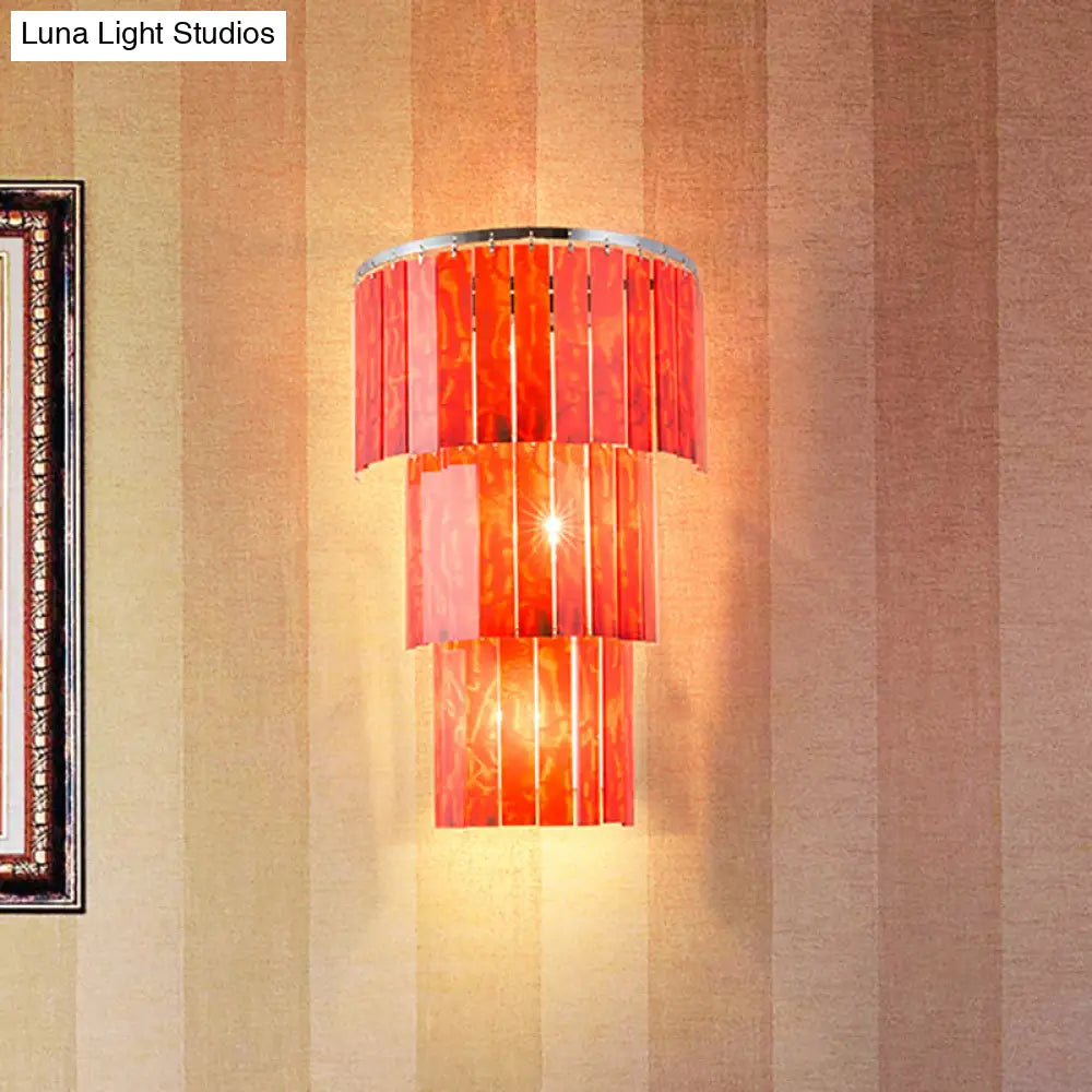 Modern Red Prism Wall Sconce - 2-Light Acrylic And Steel Lamp For Living Room
