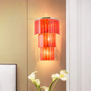 Modern Red Prism Wall Sconce - 2-Light Acrylic And Steel Lamp For Living Room