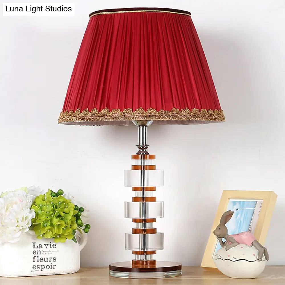 Modern Red Table Lamp With Clear Crystal Accent - Perfect For Your Living Room Nightstand