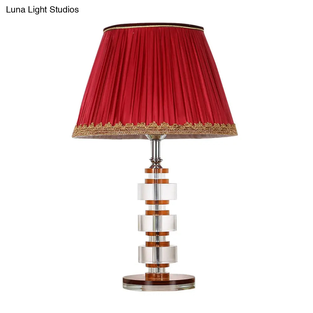 Modern Red Table Lamp With Clear Crystal Accent - Perfect For Your Living Room Nightstand