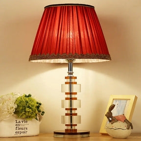 Modern Red Table Lamp With Clear Crystal Accent - Perfect For Your Living Room Nightstand