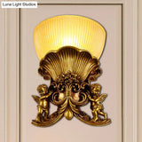 Modern Resin Angel Sconce Light Indoor Wall Mount Beige/Gold/White Finish With Yellow Glass Bowl