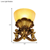 Modern Resin Angel Sconce Light Indoor Wall Mount Beige/Gold/White Finish With Yellow Glass Bowl