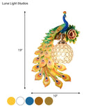 Modern Resin Flower And Peacock Wall Lamp - Dining Room Fixture With Clear K9 Crystal Shade In