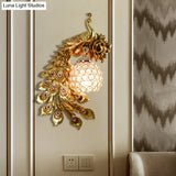 Modern Resin Flower And Peacock Wall Lamp - Dining Room Fixture With Clear K9 Crystal Shade In