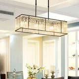 Modern Restaurant Pendant Lamp: 3/4-Bulb Hanging Island Light With Crystal Rectangle Shade In