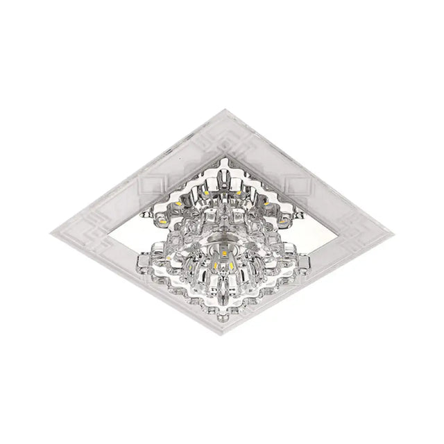 Modern Rhombus Flush Mount Ceiling Light With Clear Crystal Design Led Hallway Lighting Fixture In
