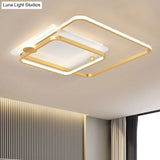 Modern Rhombus Frame Led Flush Light In Black/Gold 18’/21.5’ Sizes Warm/White Option