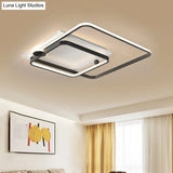 Modern Rhombus Frame Led Flush Light In Black/Gold 18’/21.5’ Sizes Warm/White Option