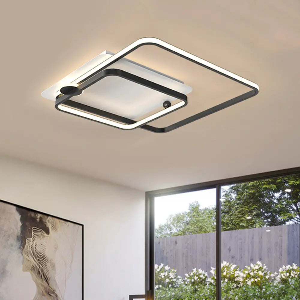 Modern Rhombus Frame Led Flush Light In Black/Gold 18’/21.5’ Sizes Warm/White Option Black /