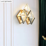 Modern Rhombus Wall Sconce Light With Clear Crystal And Metal Accents - 3 Lights Golden Finish