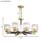 Modern Ribbed Crystal Cylinder Chandelier Pendant - 3/6/8-Head Bedroom Hanging Lamp Kit