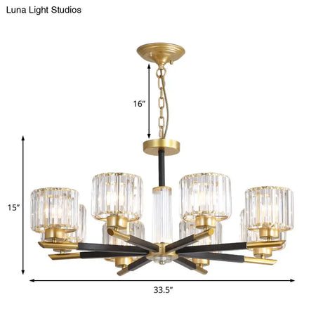 Modern Ribbed Crystal Cylinder Chandelier Pendant - 3/6/8-Head Bedroom Hanging Lamp Kit