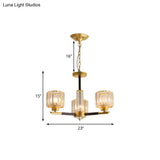 Modern Ribbed Crystal Cylinder Chandelier Pendant - 3/6/8-Head Bedroom Hanging Lamp Kit