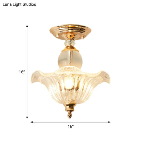 Modern Ribbed Glass Semi Flush Mount Light In Black/Gold - 12’/16’ Diameter 1 Crystal Ceiling Lamp